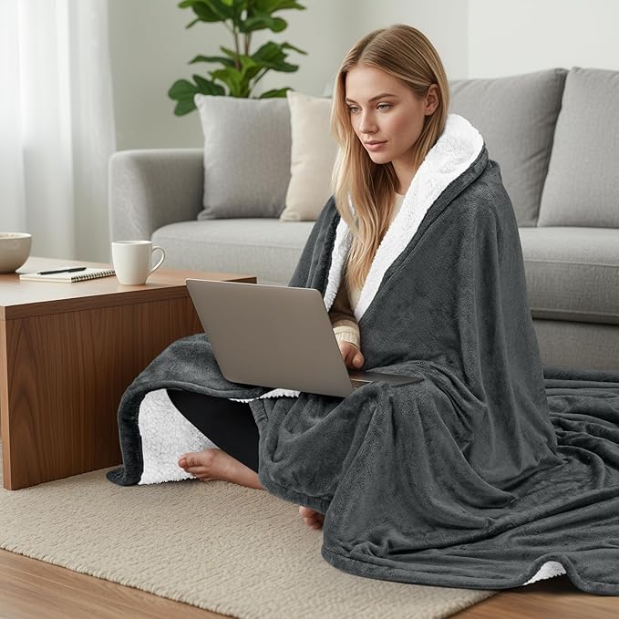 Utopia Bedding Sherpa Blanket Throw Size (Grey, 50x60 Inches) - Soft Lightweight Plush Fleece Reversible Blanket for Bed, Sofa, Couch, Camping and Travel