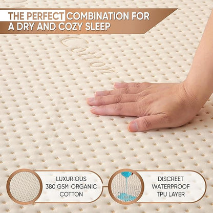 Luxury Waterproof Organic Mattress Protector Twin XL - Organic Cotton Breathable Mattress Pad Cover - Premium 380 GSM Comfort - Deep Pocket - Jersey Cotton Skirt - Fitted Design