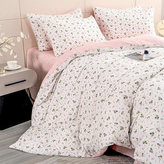 Floral King Duvet Cover Set 3 Pieces King Size Duvet Cover Pink Floral for All Seasons 1 Duvet Cover and 2 Pillowcases with Zipper Closure
