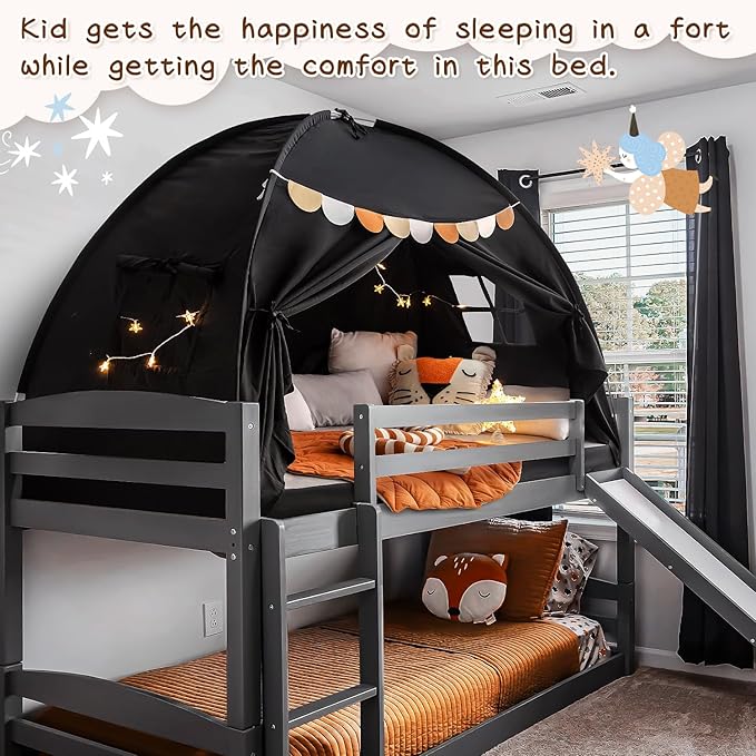 Sherilyn Full Size Bed Canopy Toddler Bunk Bed Tents Dream Tent on Bed Privacy Space Blackout Kids Sleeping Tents Indoor Floor Portable Drafty Playhouse for Boys Girl Birthday House Gift