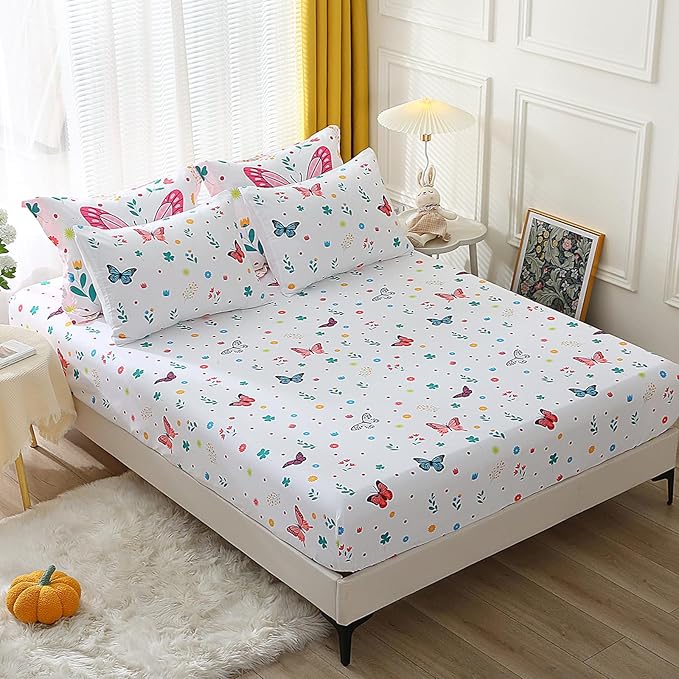 Butterfly Comforter Set Twin Size for Girls Kids Teens 7 Piece Bed in A Bag Colorful Butterflies Flower Leaves Bedding Set All Season Lightweight