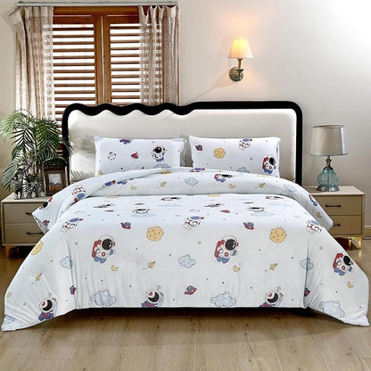 SDIII Astronaut Comforter Set Twin 3 Pieces, Silky Breathable Microfiber and Spandex, Outer Space Bedding Twin for Boys Girls Kids and Teens