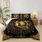 Black and Gold Queen Size Sun and Moon Comforter Set，Quilts Queen Size Bedding Sets Sun Moon，with 1 Comforter with 2 Pillow Case