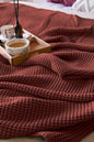 100% Turkish Cotton Waffle Blanket King Size Red - Premium Quality, Light and Airy Waffle Weave All-Season Quilt - Lux Decorative Bedspread (Dark Red, King Size 95" x 110" Inch)