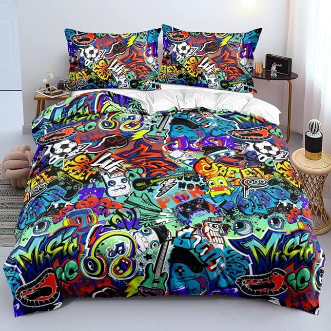 3D Print Gamepad Duvet Cover Set Gaming Comforter Covers and Pillowcases King Size Black Color Bed Set Gamer Beddings Boy Kid Bedroom Decorations