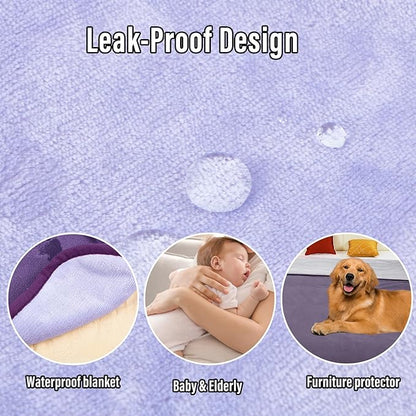 Waterproof Blanket for Bed, 80"x90" Leak-Proof Design, Reversible & Washable King Size Waterproof Blanket, Large Water Resistant Blankets, Reusable (Deep Purple/Light Purple)