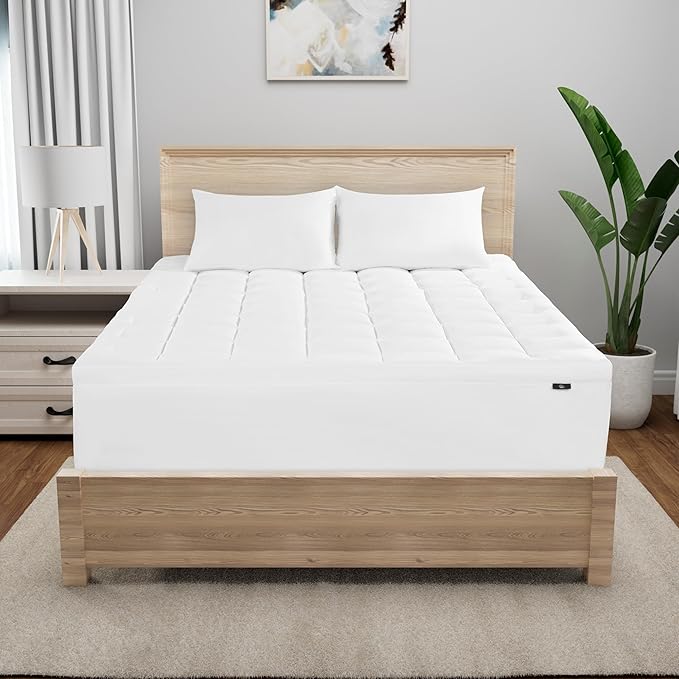 Serta Memory Flex Soft King Mattress Topper, 2" Pillow Top Mattress Pad, Cushioning Stain Resistant Mattress Protector with 15" Pocket for Secure Fit, Machine Washable, White