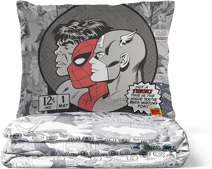 Jay Franco Kids Duvet Cover Set – 2 Piece Super Soft Bedding with Sham Pillowcase, Cover ONLY Comforter Not Included, Grey - Marvel Comics, Twin