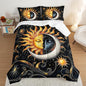 Sun and Moon Bedding Set King Size,Yellow Galaxy Celestial Bedding for Kids Boys Girls Teens Room Boho Decor,Black and Yellow Fluffy Comforter Sets with 2 Pillowcases.