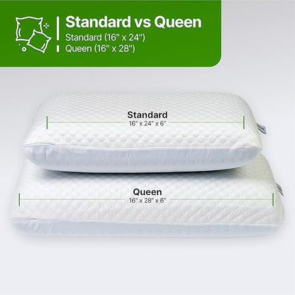 GhostBed Medium Firm Cooling Memory Foam Pillows - Queen Size Set of 2, Ventilated with Washable Cover - Ideal Bed Pillows for Stomach, Back, and Side Sleepers - Premium Cooling Pillows 2 Pack