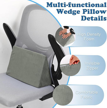 Small Wedge Pillow, Wedge Pillow for Bed Sores, Positioning Pillow, Positioning Wedge, Mini Pillow for Laptop and Yoga, Small Foam Wedge for Chair (1 Unit, Grey)