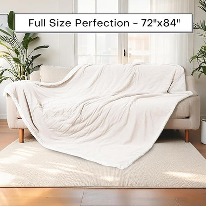 Electric Heated Blanket Full Size 72"x84" - Dual-Sided with Microplush & Sherpa Fabric, 4 Heat Settings & 10 Hours Auto Off, Machine Washable - Lvory