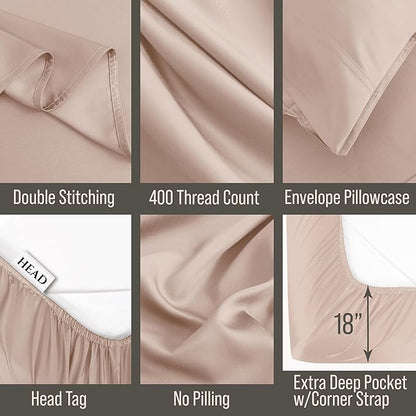 Bella Coterie 6 Piece Luxury Bamboo Viscose King Size Sheet Set | 100% Organically Grown | Cooling for Hot Sleepers | 18" Deep Pocket | Soft & Hypoallergenic | 4 Pillowcases [Dusty Rose]