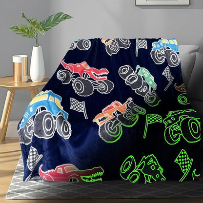 TEHALK Monster Truck Blanket for Boys/Girls/Kids/Toddler/Baby, Monster Truck Toys for Boys Age 3-12, Car Blanket for Birthday/Unique Gifts 40"x 60"
