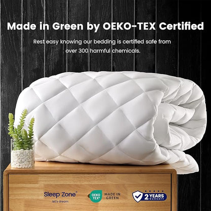 SLEEP ZONE Flat Mattress Cover Full Size, Non Slip Quilted Fitted Mattress Pad, Noiseless Mattress Protector Up to 21" Deep Pocket (White, Full, 54x75)
