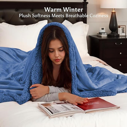 Heated Throw Heating Blanket Electric Throw Size 50" x 60" with 5 Levels Heating & 3Hs Auto Off, Microplush Flannel & Warm Sherpa, Machine Washable, Great Christmas Birthday Gifts, Denim Blue