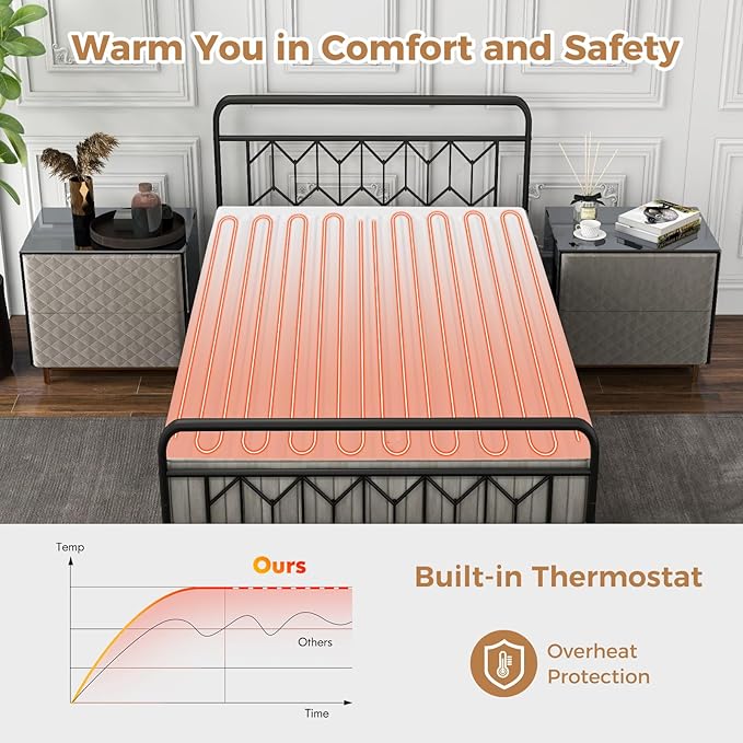 DORTALA Heated Mattress Pad Twin, Electric Mattress Pad Bed Warmer with 9 Heat Settings & 9H Auto Shut-Off, Overheat Protection, Fit Up to 10", Machine Washable, 76" x 39", White