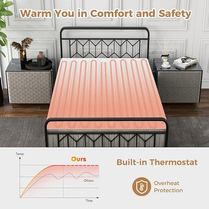 DORTALA Heated Mattress Pad Twin, Electric Mattress Pad Bed Warmer with 9 Heat Settings & 9H Auto Shut-Off, Overheat Protection, Fit Up to 10", Machine Washable, 76" x 39", White