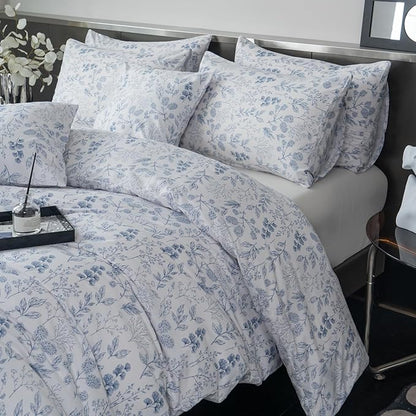 Jane yre Duvet Cover Twin Flowers Brushed Microfiber 3 Pieces Floral Bedding Set Twin Garden Style Blue Floral Pattern Flower Twin Duvet Cover with Zipper Closure Luxury Soft Breathable Comfy