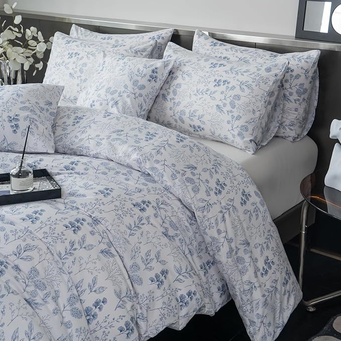 King White Duvet Cover Set Floral 100% Brushed Microfiber Chic Flower Branches Pattern Bedding 3 Pieces Garden Style for All Seasons 1 Duvet Cover and 2 Pillowcases with Zipper Closure