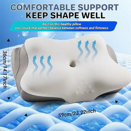 Cervical Neck Pillow for Sleeping, Memory Foam Pillows Ergonomic Contour Bed Pillow Side Sleeper Pillows for Adults, Neck Support Pillow for Back Stomach Sleepers