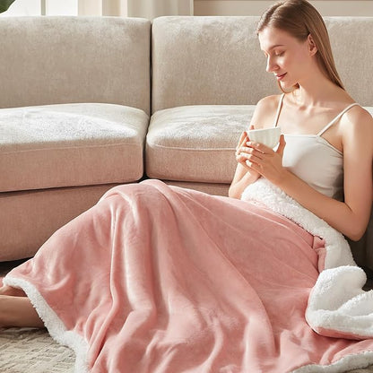 Heated Blanket Throw Size Fast Warming Heating Electric Throw Blanket with 6 Heat Settings & 4 Hours Auto-Off, Ideal Gift for Her, 50"x60", Pink