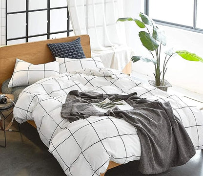 Wellboo White Plaid Comforter Sets Full Black White Grid Checkered Bedding Comforters Cotton White and Black Buffalo Check Grid Quilts Soft Warm Women Men Modern Preppy Geometric Gingham Quilts