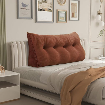 Daneey Headboard Wedge Pillow Bed Wedge Pillow for Headboard Bolster Reading Pillow for Bed Back Pillow for Sitting in Bed Wedge Pillow Headboard with Removable Corduroy Cover (Coffee, Full)