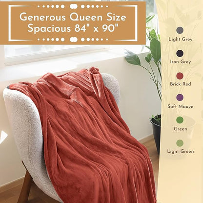 Electric Heated Blanket 84"x90" Queen Size Flannel Heated Blanket, Cozy & Warm for All Night, 5 Heat Settings & 10 Hours Auto Off, Machine Washable-Brick Red