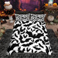 Castle Fairy Halloween Bat Duvet Cover Queen Size,Black Bats Silhouette Animal Print Polyetser Bedding Set (Not Comforter),Happy Holiday Gothic Style White Comforter Cover for Bedroom, Zipper, Ties