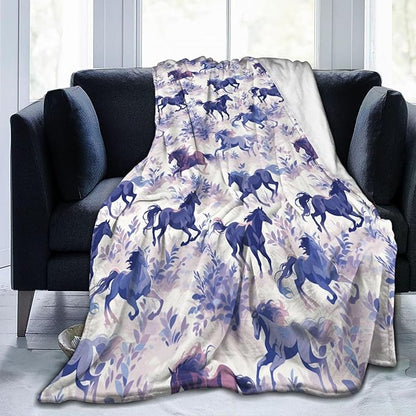Horse Blanket Animal Flowers Pattern Print Flannel Throw Blankets Gifts for Girls Women Sofa Soft Fuzzy Lightweight Home Decor for Couch Bed Sofa All Season 80x60 Inches