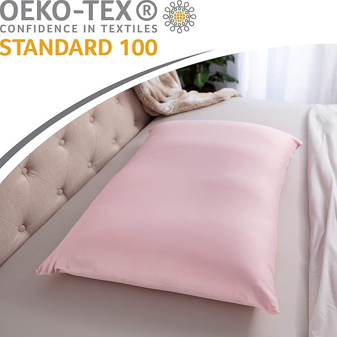 PILLOWY Premium Microbead Bed Pillow, X-Large Extra Fluffy But Supportive - Ultra Comfortable Sleep with Silk Like Anti Aging Cover 85% Spandex/ 15% Nylon Breathable, Cooling Cream Peach