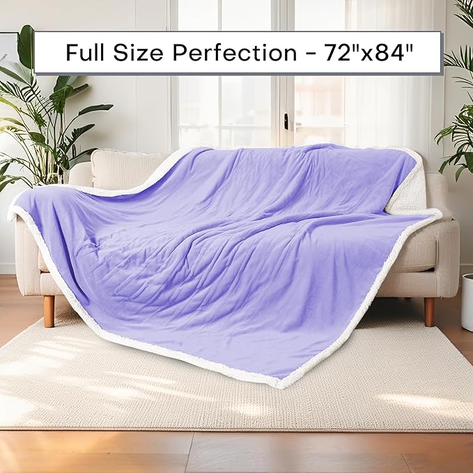 Electric Heated Blanket Full Size 72"x84" - Dual-Sided with Microplush & Sherpa Fabric, 4 Heat Settings & 10 Hours Auto Off, Machine Washable - Pale Purple