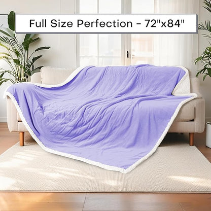 Electric Heated Blanket Full Size 72"x84" - Dual-Sided with Microplush & Sherpa Fabric, 4 Heat Settings & 10 Hours Auto Off, Machine Washable - Pale Purple