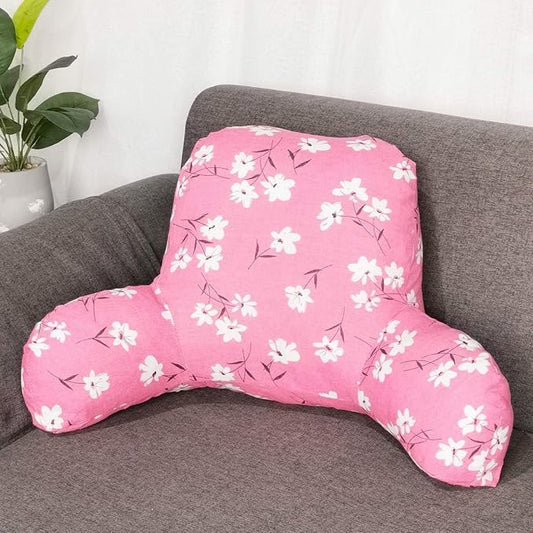 Bohemian Printed Reading Pillow with Support Arms Soft Bed Rest Pillows Back Support Cushion for Kids Reading Watching TV Sitting Up in Bed (20"x15"x8",Pink Floral)