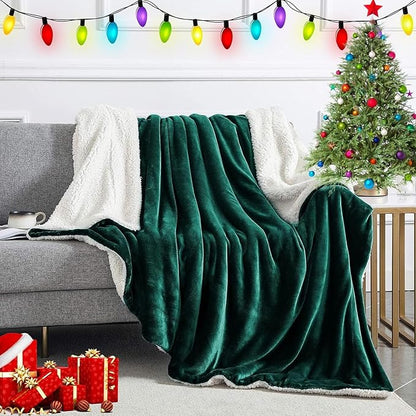 IR Imperial Rooms Emerald Green Sherpa Blankets Queen Size for Bed - Wholesale Bulk Pack of 9 Sherpa Blankets - Soft Fluffy Throw Blanket for Hotels, Guest Bedroom, 90x90 Inches