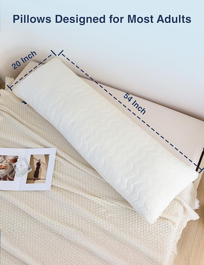 ZonLi Adjustable Memory Foam Body Pillow for Adults, Firm Support Long Pillow for Side Sleepers, Elegant Quilted 20x54 inch, White