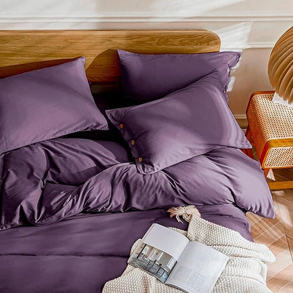 JELLYMONI Cotton Duvet Cover King Size - Purple Comforter Cover with Button 100% Washed Cotton 3PCS Breathable Soft Solid Bedding Set Duvet Cover 104×90in & 2 Pillowcases (NO Comforter)