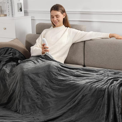 Heated Blankets King Size Electric Blankets 100''X90'', Soft Plush Flannel with Dual Controllers, 5 Heating Level & 10 Hour Auto Off, ETL Certified & Machine Washable, Gifts for Grandma(Charcoal Grey)