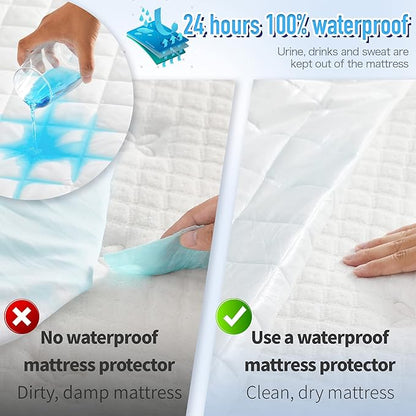 HYLEORY King Size Waterproof Mattress Pad Protector, Breathable Quilted Mattress Cover Noiseless Waterproof Fitted Sheet Mattress Topper Upto 21" Deep Pocket, Black