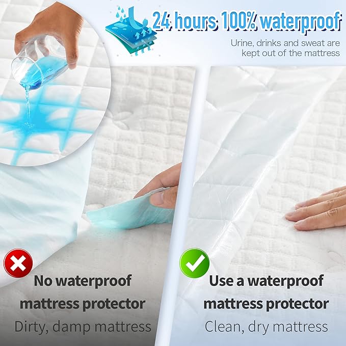 HYLEORY King Size Waterproof Mattress Pad Protector, Breathable Quilted Mattress Cover Noiseless Waterproof Fitted Sheet Mattress Topper Upto 21" Deep Pocket, Dark Grey
