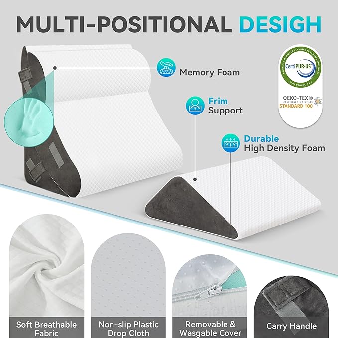 BDEUS 4PCS Bed Wedge Pillow Post Surgery, Orthopedic Sleeping Wedge Pillow Set for Back, Neck and Leg Pain Relief, Acid Reflux, GERD, Memory Foam Support Pillows for After Surgery, White