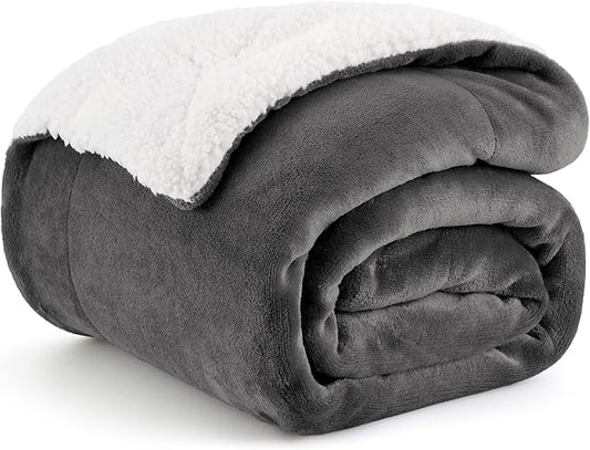 Bedsure GentleSoft Sherpa Fleece Throw Blanket for Couch - Thick and Warm Throw for Women and Men, Soft Fuzzy Plush Car Blanket for Winter, Charcoal, 50x60 Inches