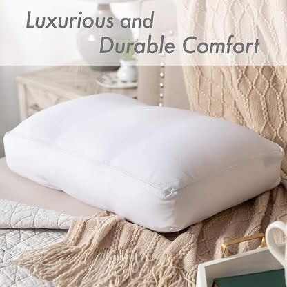 PILLOWY Premium Microbead Bed Pillow, X-Large Extra Fluffy But Supportive - Ultra Comfortable Sleep with Silk Like Anti Aging Cover 85% Spandex/ 15% Nylon Breathable, Cooling Barely Beige
