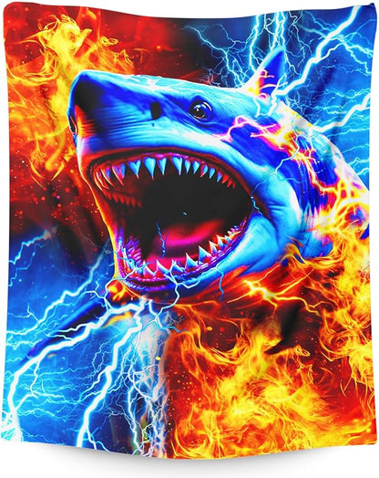 Boys Blankets Shark Throw Blankets for Kids Teens, 60x80 Inches Lightweight Comfy Throw for Sofa Chair Bed Office Home Decor