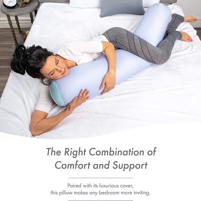 Case Only - Body Pillow Cover Stylish Silky Super Soft - 85% Spandex/ 15% Nylon Blend, Beauty - Breathable Pillowcase - Gentle on Hair Size 48 X 8, Silver Mist Blue