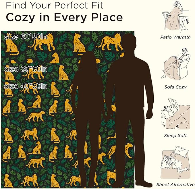 Cheetah Jungle Blanket Gifts for Boys Girls Kids, Safari Wild Animal Warm Soft Flannel Throw Blankets for Travel, Sofa, Living Room, Bedroom Decor, 50x60 in