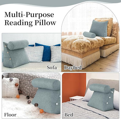 Bed Wedge Reading Pillow, Adjustable Reading Throw Cushion Triangular Pillow Wedge Couch Pillow for Lumbar Neck Back Support Pillow with Removable Cover