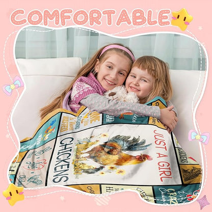 Just A Girl Who Loves Chickens Blanket for Girls Kids, Chicken Gifts for Girl Women, Chickens Lover Gifts for Birthday Christmas, Soft Warm Blanket 60" X 50" for Sleep Nap