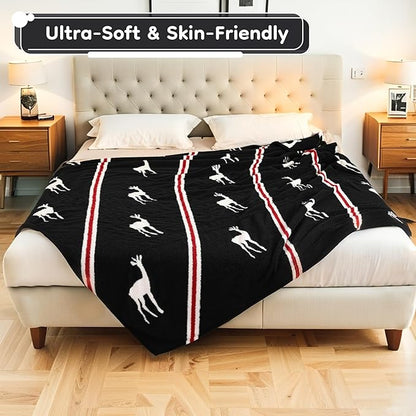 Electric Heated Blanket Twin Size 62"x84" - Bohemian Design with Plush Sherpa, 4 Heat Settings, 3-Hour Auto-Off, Machine Washable, for Couches and Beds, Elk